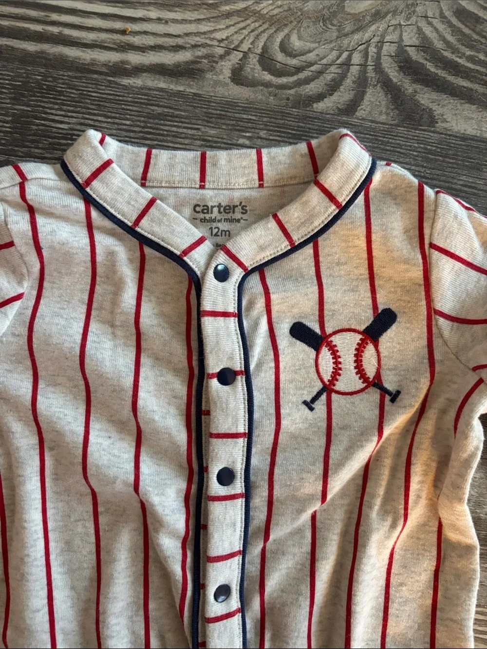 Carter's White Short-Sleeve Baseball Stripe One-Piece with Navy Trim romper